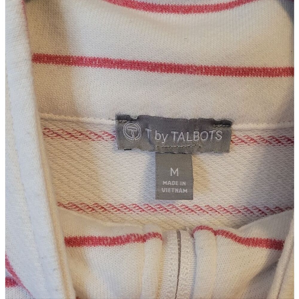 T By Talbots White & Pink Ombre Stripe Quarter Zip Sweatshirt Size M - Picture 3 of 6